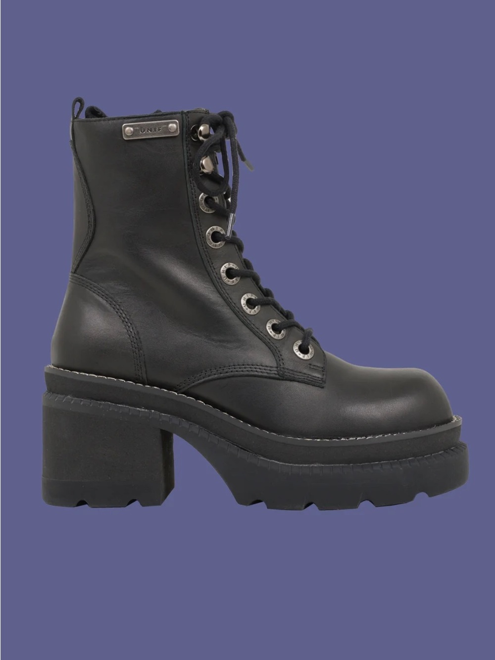 UNIF Black Lace-Up Platform Leather Boot